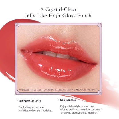 Flower Knows Midsummer Fairytales Coating Lip Lacquer,Glowy Non-Fading Lip Gloss,Hydrating Tinted Lip Oil for Girls&Women,Vegan & Cruelty Free,0.17Fl Oz(G03 Firefly)