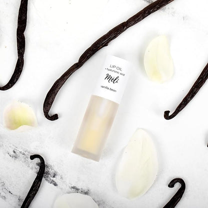 MÈLI Organic Lip Oil with Hyaluronic Acid | Clear Non-Sticky, Natural Lip Gloss, Moisturizing, Revitalizing and Rejuvenating (Vanilla Bean)