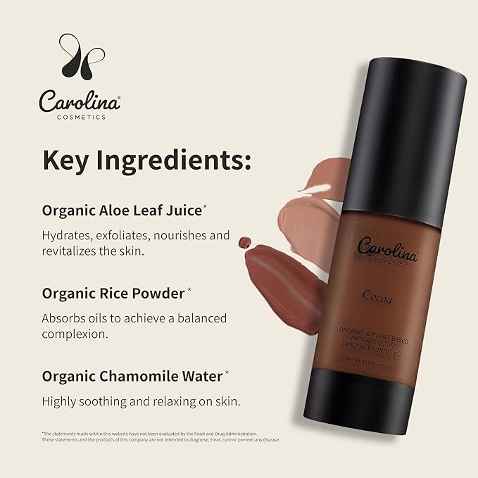 Foundation in Cocoa Shade Plant-Based - Hydrating, Pore-Minimizing & Buildable Coverage - Vegan, Non-GMO, Paraben-Free - 1oz