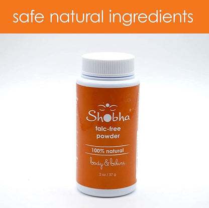Shobha Talc-Free Powder, Pre-Waxing and Sugaring Body Powder - Natural and Organic Ingredients - Control Under Arm Sweat Post-Wax, 2oz