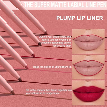 Kaely Matte Velvet Lip Liner Pencils Retractable for Shaping & Sculpting Lips, Ruby Red Lip Pencils for Women Long Lasting Waterproof Rich Lip Colors Liner Crayon Lipstick delineador de labios 07