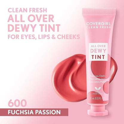 COVERGIRL Clean Fresh Dewy Tint 600 Fuchsia Passion, 3-in-1 Tint, Blendable Color For Eyes, Lips & Cheeks, 0.33 fl oz (Pack of 1)