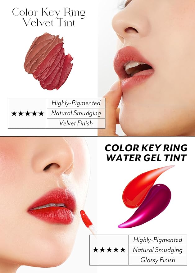 I'M MEME Lip Stain - Color Key Ring Velvet Tint - Gift, Highly-pigmented, Long Lasting, Travel-Friendly, Velvet Finish, 01 Rosy Beige, 2.8 g