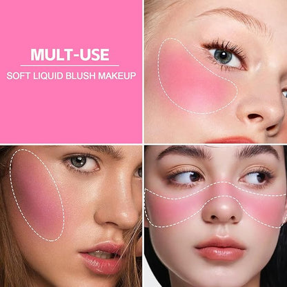 Boobeen Soft Liquid Blush Makeup for Cheeks, Lightweight and Buildable, Thin Cheek Makeup Stick for Natural Flush Color, Cream Blush Easy to Blend, With Build in Brush