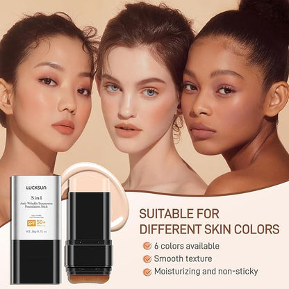 3 In 1-Luxury Anti-Wrinkle Foundation Stick， Flawless Eraser Foundation With Brush，Contour Stick Foundations Face for Women，Multi-use Makeup (Light Color, 0.71)