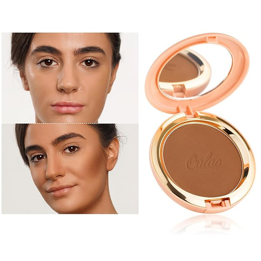 Oulac Matte Bronzer Powder Face Makeup Compact - Natural Sun Kissed Finish, Highlighter Bronzer Blush, Contour Powder, Soft Touch Texture, Vegan & Cruelty-Free BS04, 【BS04 Caramel】