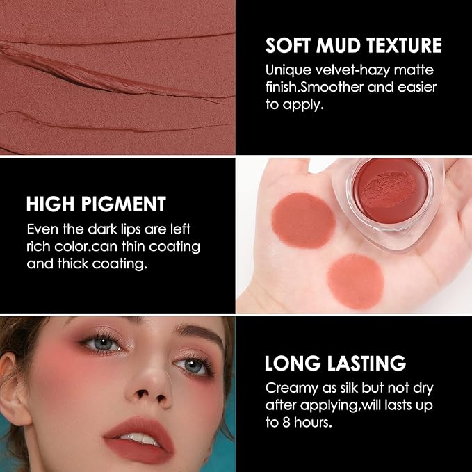 FOCALLURE Velvet-hazy Matte Cheek Lip Mud Dual-use For Lips And Cheek Lip Clay High Pigment Lipstick Blush Lasting Lip Tint