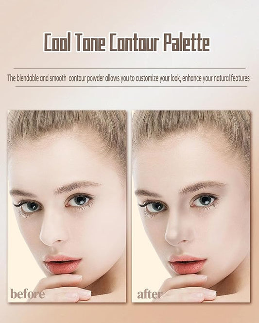 Cool Toned Contour Palette, Matte Face Contour Shading Bronzer Pressed Powder Palette for Natural Sculpting,Smooth & Easy to Blend & Long Lasting Multiuse Contouring Light Skin Tone Makeup with Brush