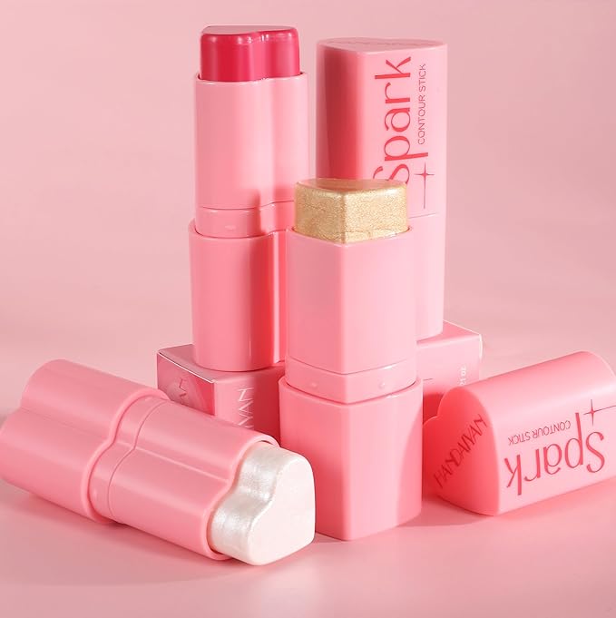 Heart Blush Stick, Matte Rouge Stick, Cheek Contour Pen, Long Lasting Water Proof Non-Greasy Smooth, Buildable Lightweight Cream Blush, Easy Application High-Gloss Finish (03#, 0.21 OZ)