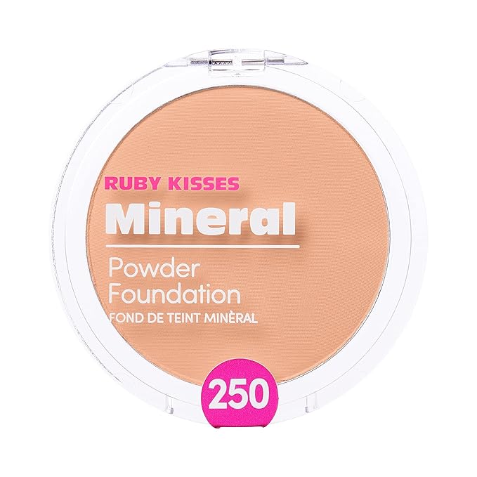 Ruby Kisses Mineral Pressed Powder Foundation, Medium to Full Coverage Natural Finish 0.35 Ounce (Sand Beige)