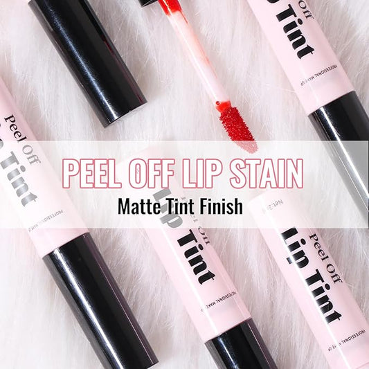 Erinde 2 Colors Peel Off Matte Lip Tint Stain, Magic Tattoo Lip Gloss, Waterproof Tinted Lip Stain, Non-Stick Cup, Long Lasting Natural Nude Matte Lip Makeup, Set B