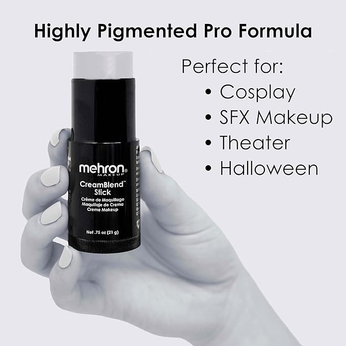 Mehron Makeup CreamBlend Stick | Face Paint, Body Paint, & Foundation Cream Makeup | Perfect for Halloween .75 oz (21 g) (Light Grey)