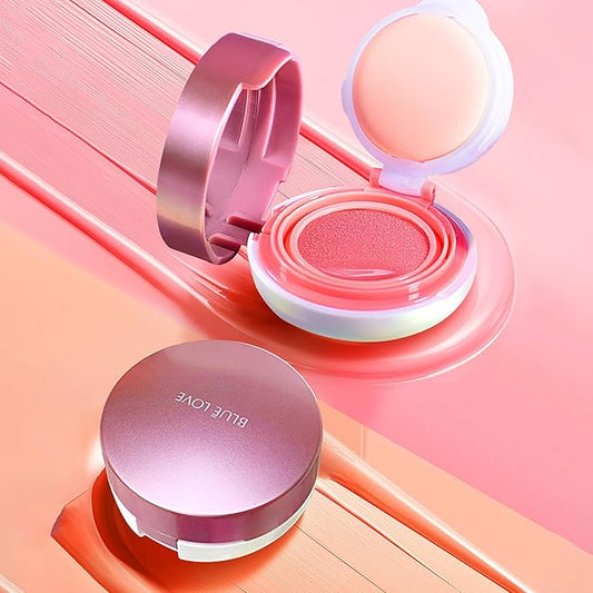 BLUE LOVE Cushion Liquid Blush - Silky Cream Formula for Cheeks, Natural Glow Makeup with Sheer Finish, for Contouring and Highlighting (02# Peach Pink)