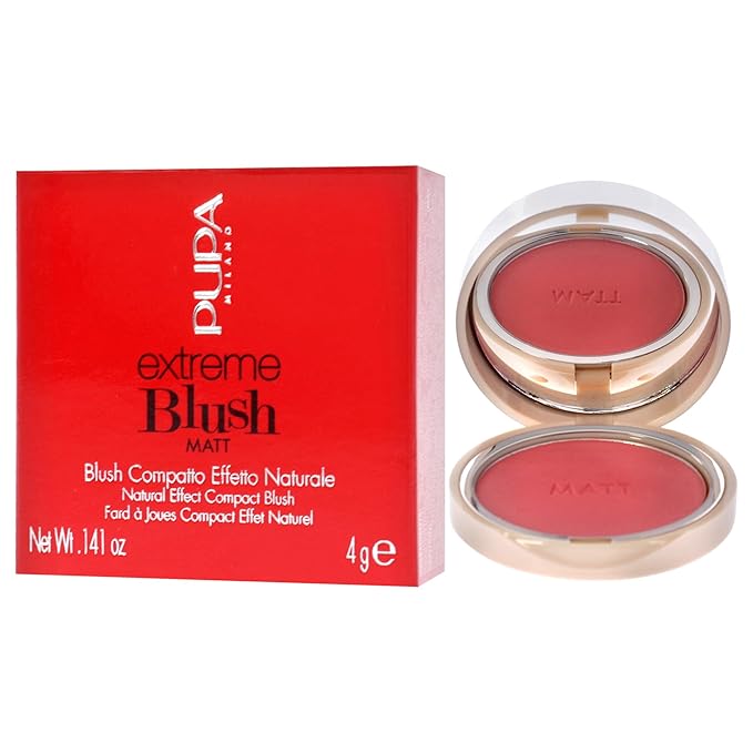 PUPA Milano Extreme Blush Matt - Lightweight - Pure Matte Color - Fresh And Natural Effect - Ultra Soft Texture Merges Perfectly With Skin - Suitable For All Skin Types - 004 Daring Pink - 0.141 Oz