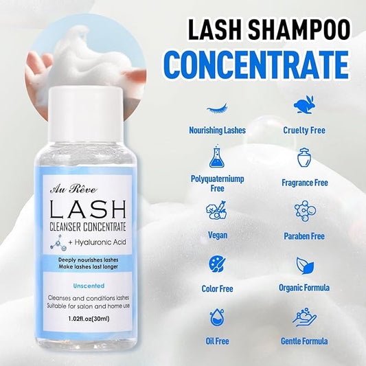 Lash Shampoo Concentrate 30ml Lash Cleanser Concentrate Update Oil-Free Eyelash Extension Cleanser for Salon Home Care, Makes 6 Bottles 60ml Eyelash Shampoo (Unscented)