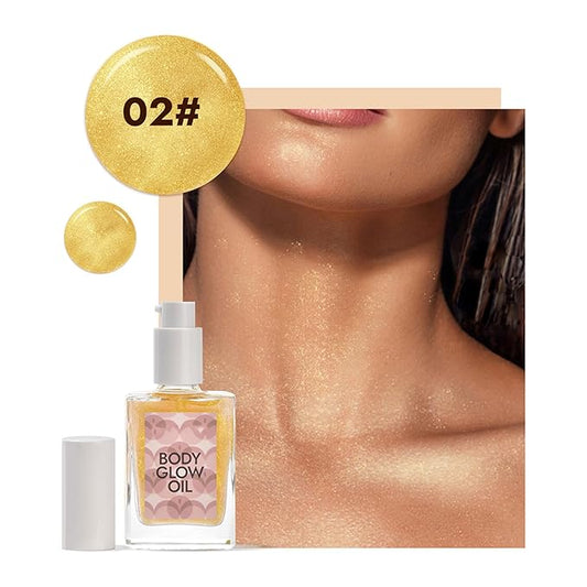 Shimmer Body Oil, Body Luminizer 3 Colors Hydrating Body Shimmer Oil Sparkle and Shine Hydrating and Nourishing Body Glitter Oil 1.05 Floz