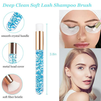 Eyelash Cleanser for Extensions, Lash Shampoo Kit with Lash Fan, 30ml Lash Shampoo,Eyelash Extension Brush and Wash Bottle for Lash Bath (Blue)