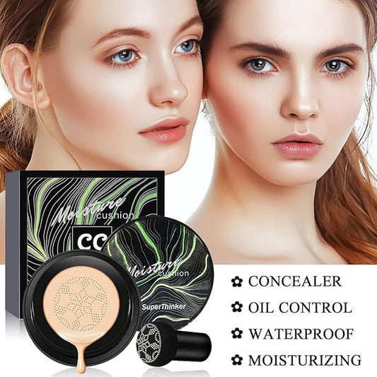Air Cushion CC Cream Mushroom Head Foundation, Moisturizing BB Cream Makeup Long Lasting Matte Concealer (Ivory)