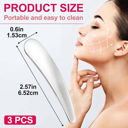 3PCS Mini Makeup Cosmetic Spatula, Reusable Metal Makeup Spatulas Skincare Spoon, Facial Cream Mask Applicator Scoop, Mild Beauty Tools for Mixing, Sampling Face Eye Cream - Silver
