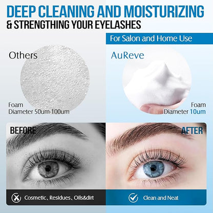 Lash Shampoo for Lash Extensions 60 Ml/2fl.oz Eyelash Extension Cleanser Oil Free Lash Cleanser for Eyelash Care, Gentle Foaming Eyelash Shampoo with Brush for Salon Home Care (Unscented 60ml)