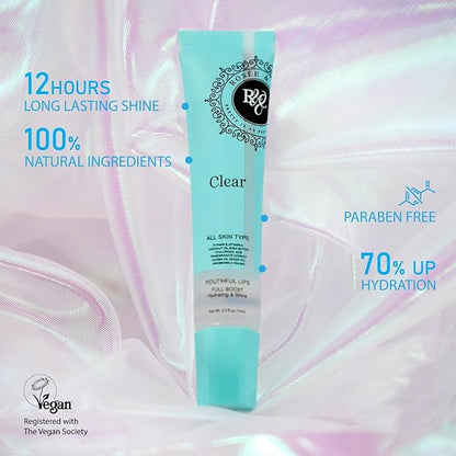 ROSÉE & CO Rosee Lip Gloss Vegan & Cruelty Free Treatment, Professional Make up, Long Lasting Glossy with Shea Butter, Moisturize, Protect & Smooth, High Shine, Non-Sticky - Clear, 05 Fl oz