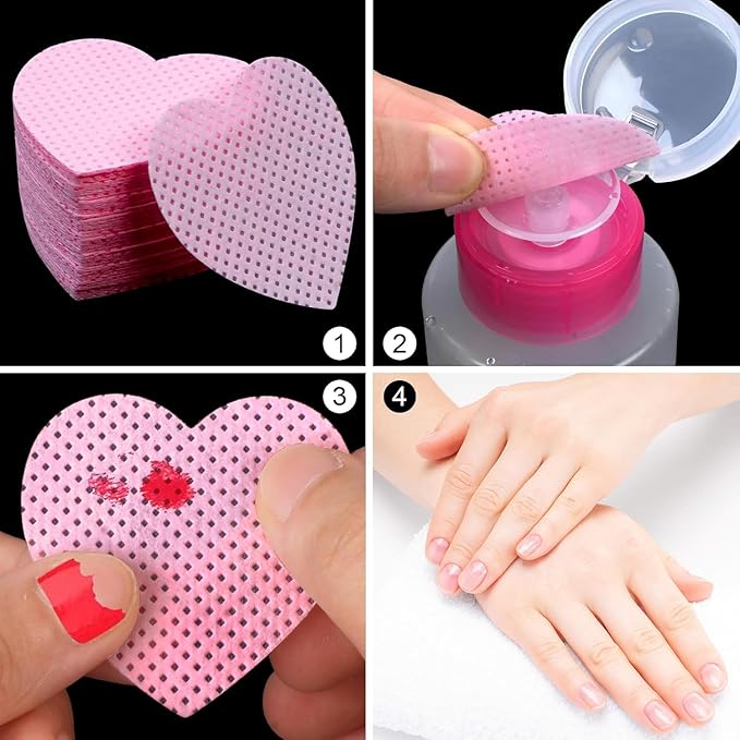 200 Pieces Nail Cotton Pads,1 Pull-Down Pump Dispenser Bottle, Super Absorbent Soft Non-Woven Eyelash Glue Wipes, Nail Polish dehumidifier for Eyelash Extension Products and Nail Oil Bottle (Pink)