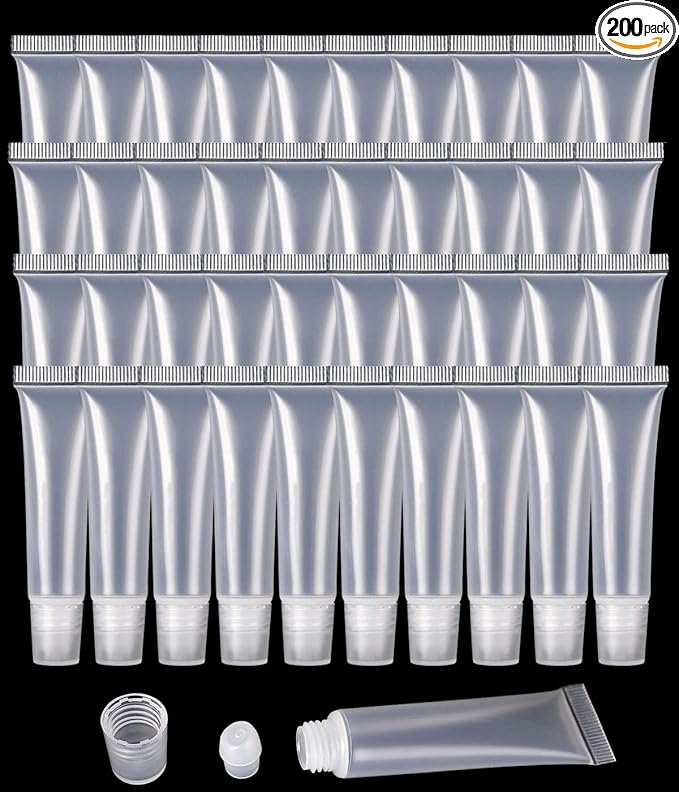 200 Pcs 10 ml Lip Gloss Balm Tubes Refillable Empty Tubes Clear Cosmetic Containers Soft Tube (200 Count (Pack of 1))