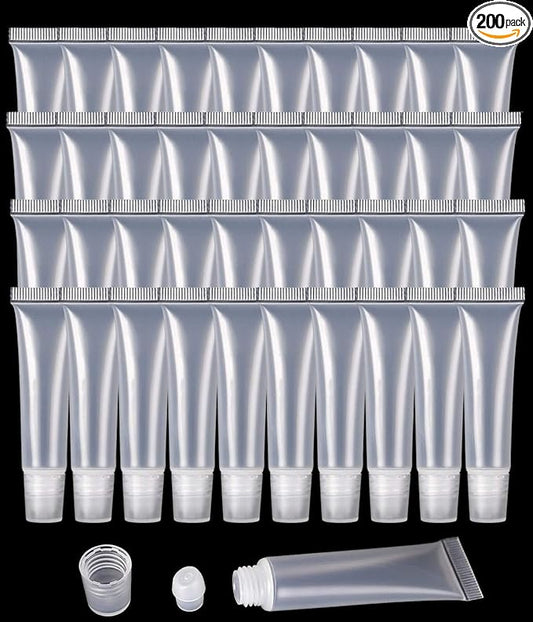 200 Pcs 10 ml Lip Gloss Balm Tubes Refillable Empty Tubes Clear Cosmetic Containers Soft Tube (200 Count (Pack of 1))