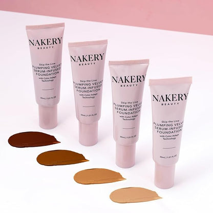 Nakery Full Coverage Foundation for Women - 5 in 1 Plumping Liquid Foundation Makeup - Serum Infused Makeup Foundation Smart Color Adapt with Niacinamide & Hyaluronic Acid for All Skin Types - Deep