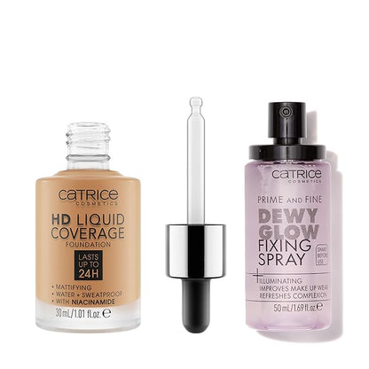Catrice | HD Foundation 48 & Prime & Fine Dewy Glow Spray Bundle | Full Coverage Makeup | Vegan & Cruelty Free