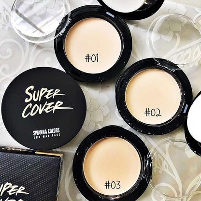 Sivanna Super Cover Two Way Compact Face Press Powder, Blurs Imperfections Soft Smooth Finish, Waterproof, Cover Dark Spots & Wrinkles, Oil-Control Perfectly, Long-lasting 0.42 oz, No.1 Natural White (NO.2 NATURAL WARM)