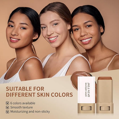 Foundation Stick Beauty Balm Serum Boosted Skin Tint, Solid Tinted Moisturizer Serum Contour Stick Foundation Skin Tint for Women, Natural Finish Makeup (6#)