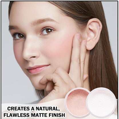 2PCS Setting Powder Loose Face Powder Matte Soft Smooth Oil Control Long Lasting Loose Setting Powder Makeup for Natural Flawless（01#Translucent+02# Pink Complexion）