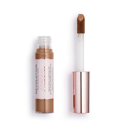 Makeup Revolution Conceal and Hydrate Concealer, Full Coverage & Matte Finish, C14.7 for Dark Skin Tones, Vegan & Cruelty-Free, 0.7 Fl Oz