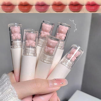 6pcs Pink Bear Matte Lip Gloss, Cute Bear Liquid Lipstick Lip Stain Long Lasting Waterproof Smooth Lip Gloss Lip Glaze Mud Texture Lightweight High Pigment Color Makeup