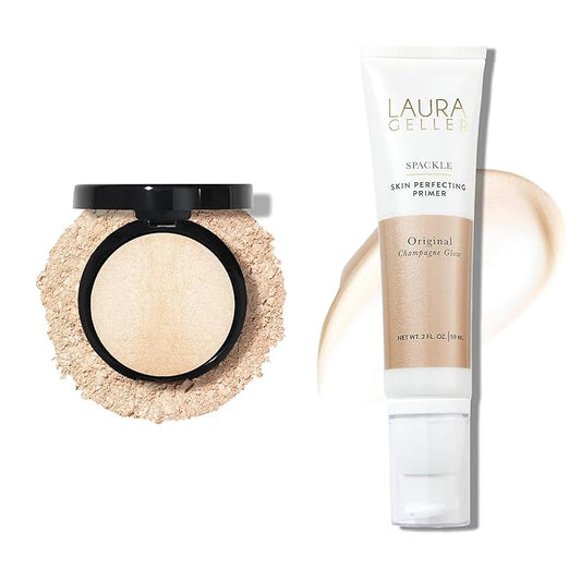 Baked Highlighter Low Glow Illuminator - French Vanilla + Spackle Super-Size Skin Perfecting Makeup Primer - Champagne Glow