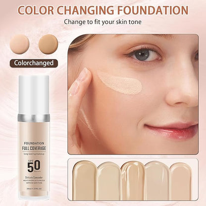 Concealer Moisturizing Gradient Foundation, Oil Control Long Lasting Waterproof Full Coverage Color Correcting Foundation,Oil Control, Clear, Protection Brightening