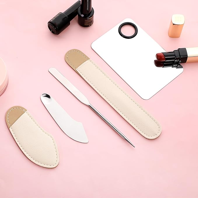 3 Pcs Makeup Spatula Korean Set Foundation Spatula Spoon Tool Make Up Mixing Palette Tray Facial Cosmetic Spatula Stainless Steel Skin Care Spatula for Face Eye Cream (Silver)