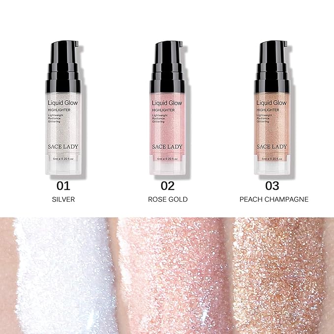 SACE LADY Liquid Highlighter Makeup Shimmer and Shine Ultra-Smooth Radiant Illuminator For Face Cheekbone Body Glow Bronzer Glitter Illuminating Highlighters Makeups, 0.2Fl Oz