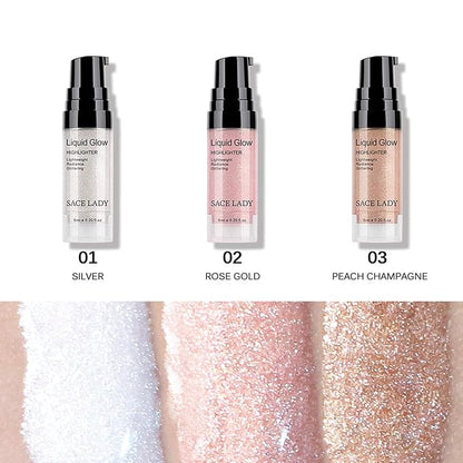 SACE LADY Liquid Highlighter Makeup Shimmer and Shine Ultra-Smooth Radiant Illuminator For Face Cheekbone Body Glow Bronzer Glitter Illuminating Highlighters Makeups, 0.2Fl Oz