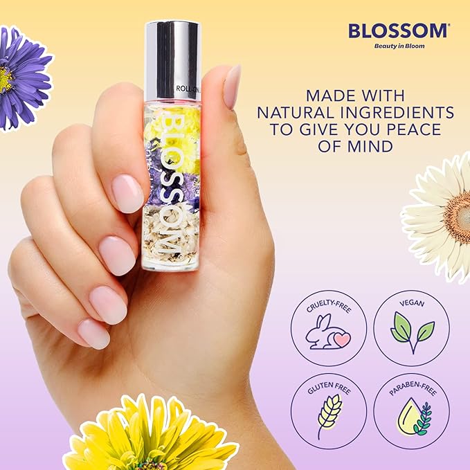 Blossom Roll on Lip Gloss, Scented Clear High Shine Moisturizing Lip Oil, Non Sticky, Infused with Real Flowers, Made in USA, 0.2oz, Vanilla Bean