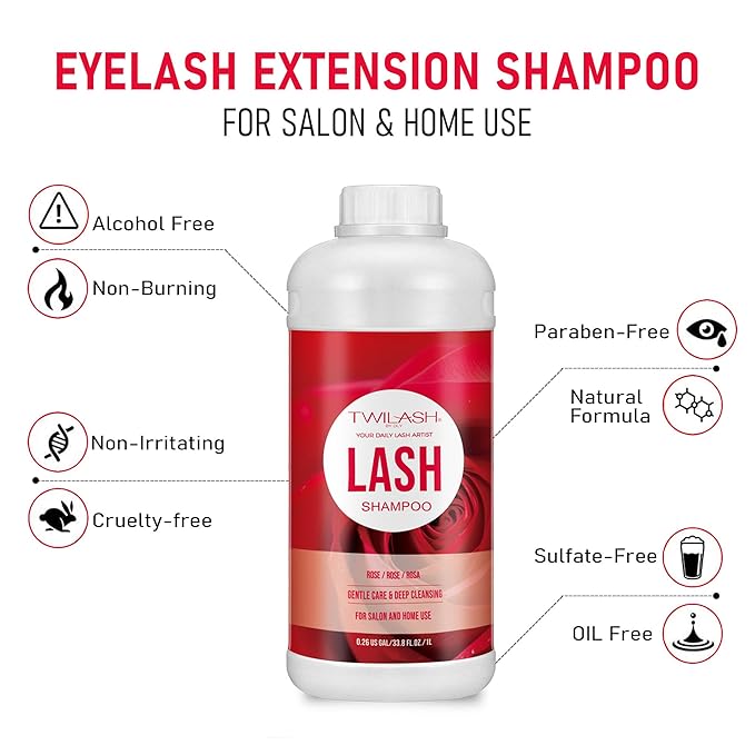 Lash Shampoo Bulk, Eyelash Cleanser for Extensions 1 Liters, Safe Makeup Remover, Non-irritating or Burning Formula Eyelid Foaming Cleanser for Professional Salon and Home Use (Rose-1L)