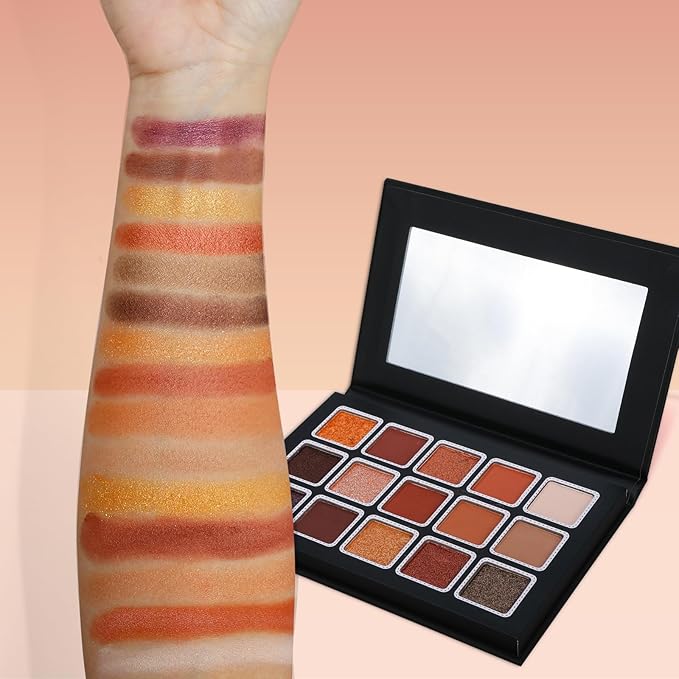 15 Colors Eyeshadow Palette Matte Shimmer Glitter, Highly Pigmented Eye Makeup, Warm Neutral Brown Red Shades, Blendable & Waterproof Eye Shadow Kit for Daily Wear, Smokey, Glam & Party Looks