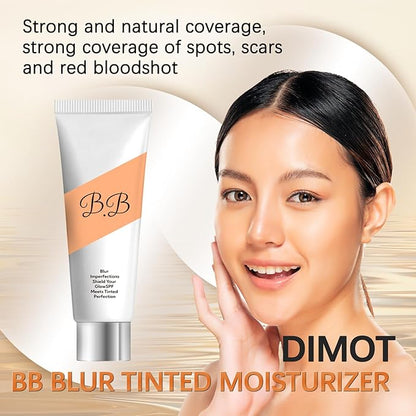 BB Blur Tinted Moisturizer SPF 30, BB Tinted Care Primerwith Brush, BB Cream Tinted Moisturizer for Woman (Light Brown, 1)