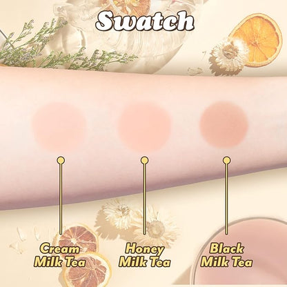 I'M MEME Blusher Palette - Afternoon Tea_Milk Tea Time | Soft Pink, Peach, Lavender, 3 Shades Palette, Matte Powder, Face & Cheeks, For All Skin Tones, Powdery Finish, Lightweight Formula, 0.4 Oz
