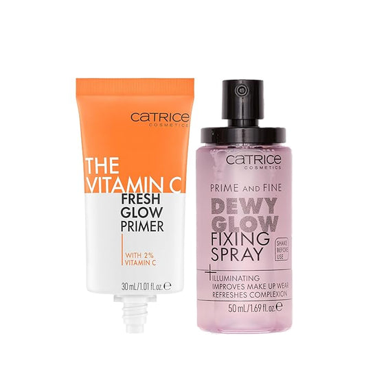 Catrice | Prime & Fine Illuminating Dewy Glow Spray & The Vitamin C Fresh Glow Primer Bundle | Full Coverage Makeup | Vegan & Cruelty Free