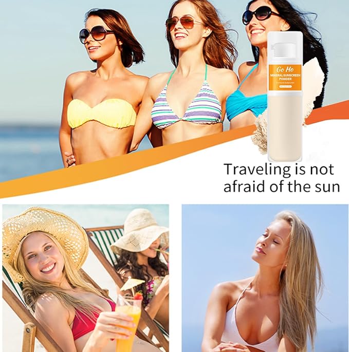 Go Ho Mineral Sunscreen Setting Powder Spray and 1PC Retractable Makeup Brush Kit,Loose Powder Sunscreen,Translucent,Hypoallergenic Oil Control Natural Matte Finish for Face,Scalp&Hair