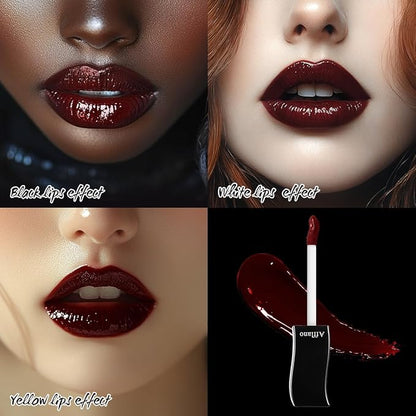 Burgundy Gothic Lip Gloss - Dark Red, Long-Lasting, Waterproof & Non-Sticky | Moisturizing, High Pigmented Vegan Lip Gloss for Bold Cosplay, Vampire & Halloween Makeup