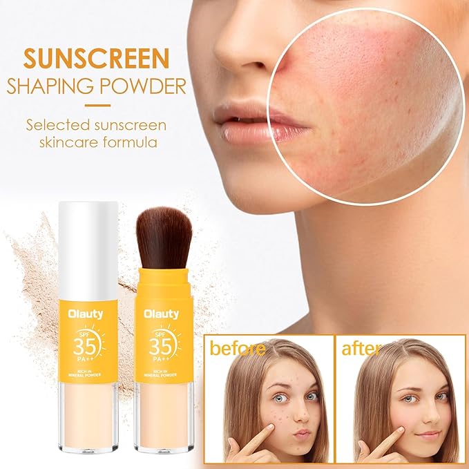 Mineral Sunscreen Setting Powder, Powder Brush On Sunscreen for Face, Powder SPF 35, Lightweight, Long Lasting, Smooth, Oil Control, Natural Matte Finish, Breathable for Scalp (Medium)