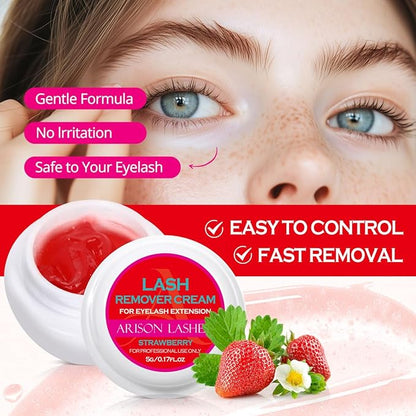 ARISON LASHES Lash Remover For Eyelash Extension Cream Remover Low Irritation Cream Remover for Sensitive Skin Fast Dissolution Professional Eyelash Extensions Salon Use(Strawberry)